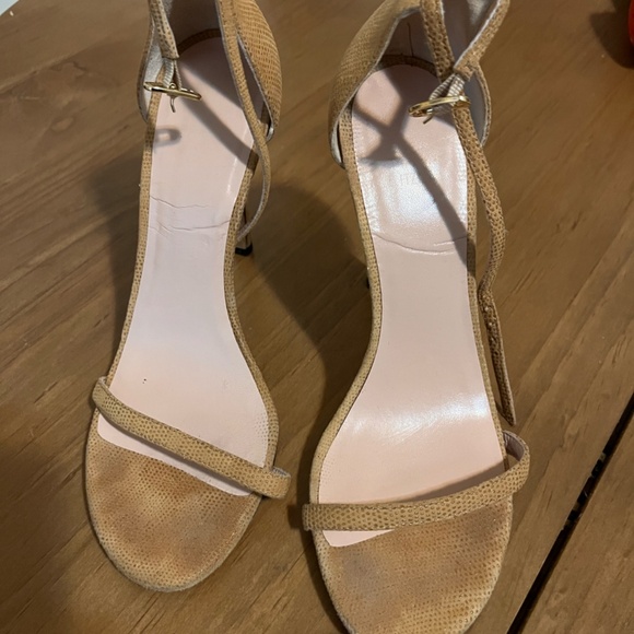 STUART WEITZMAN Nudistsong Goosebump Textured Suede Ankle Strap Heels Size 38 - Picture 1 of 7